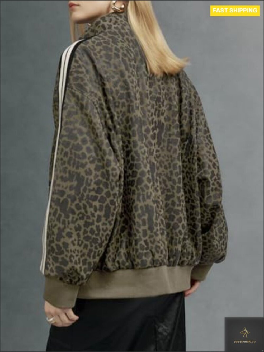 Leopard Print Faux Leather Jacket Zip Up Lightweight Casual Coat Spring - Picture 4 of 6